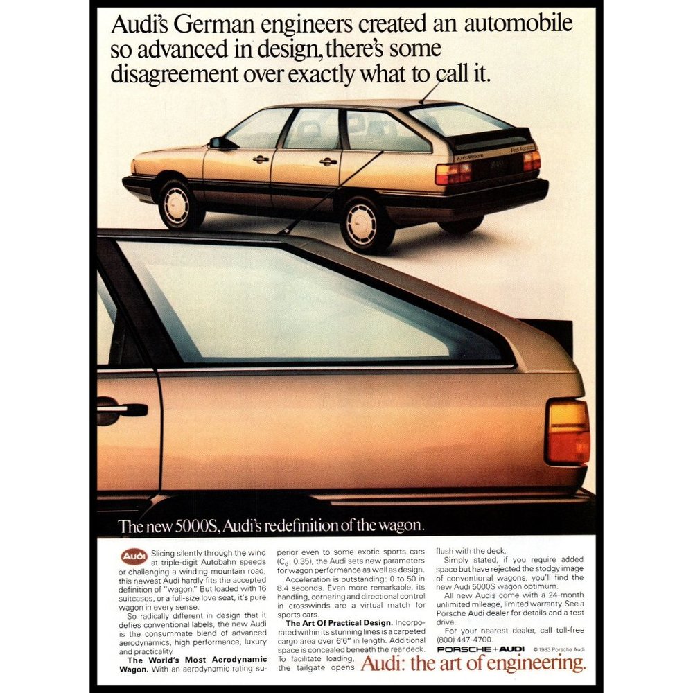 1984 Audi 5000S Station Wagon Estate Car Vintage Print Ad Sportwagon Wall Art